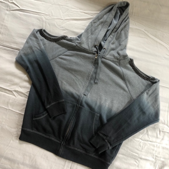 VENUS Tops - Blue Ombré Hoodie w/ Shoulder Detail